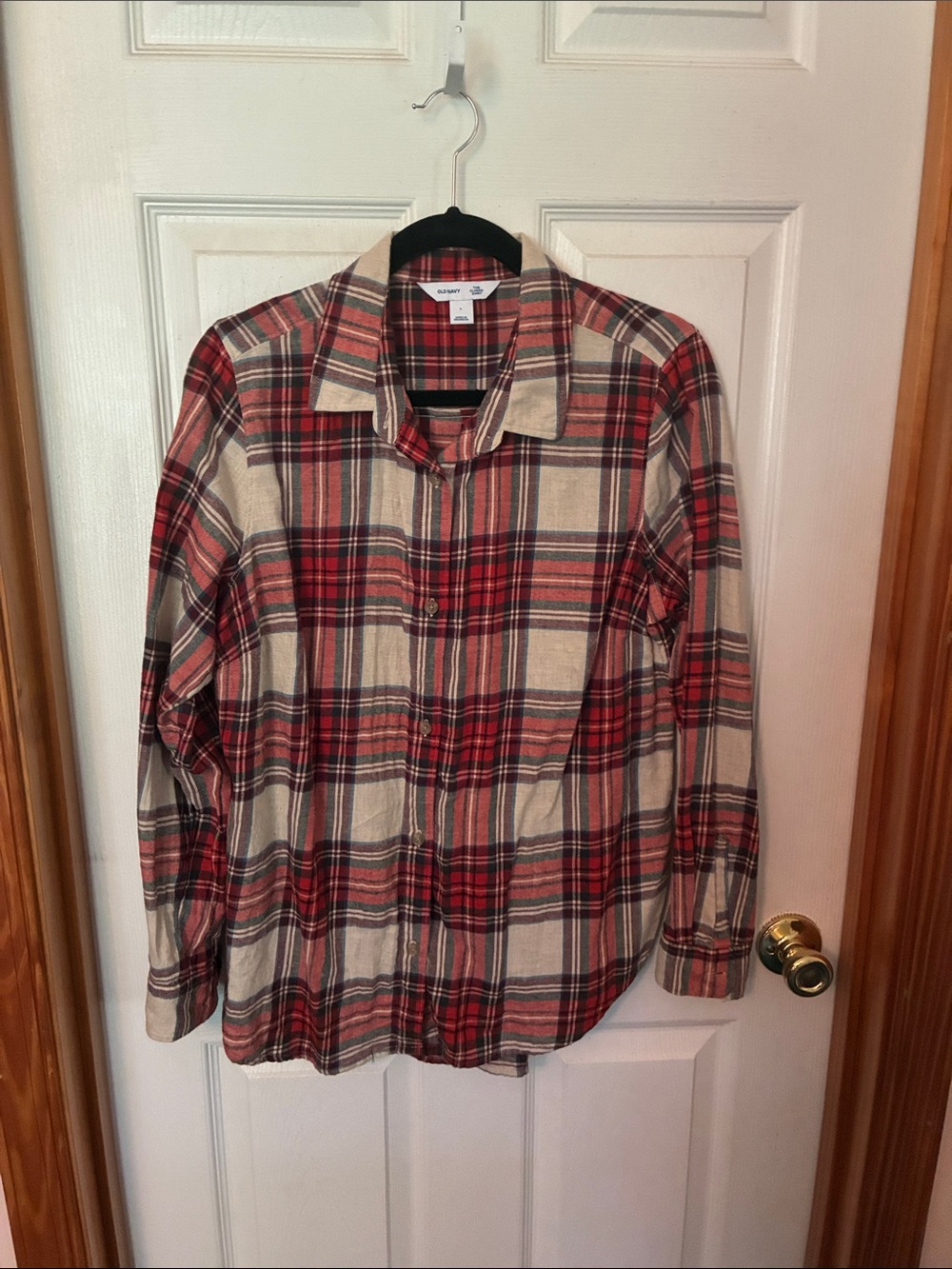 Old Navy Red and Cream Plaid Button-Down Shirt